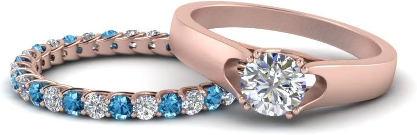Choose Your Gemstone Trellis Diamond CZ Wedding Ring Set Rose Gold Plated Round Shape Wedding Ring Sets Gemstone Wedding Promise Gift Casual Wear Party Wear Daily Wear Office Wear US Size 4 to 12