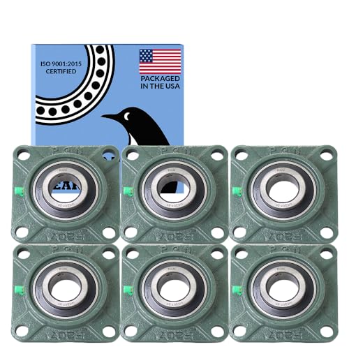 Image of PGN UCF207-20 Pillow Block Bearing - Pack of 6 Square Flange Mounted Pillow Block Bearings - Chrome Steel Bearings with 1-1 /4 inch Bore, Self Alignment