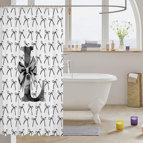 Rideau de douche patchwork chic et nœud papillon noir Manfei
