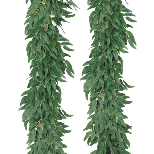 RECUTMS Artificial Willow Leaves Vine Twigs 2Pcs 6Ft Fake Hanging Plant Silk Willows Leaf Ivy...