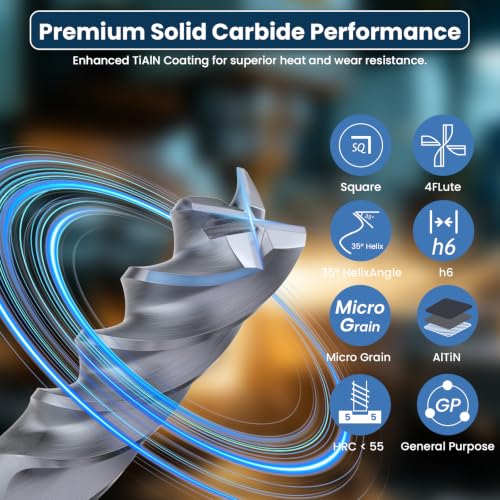 Image of LU&MN Carbide Square End Mill - 4 Flute - LME1 /4 4T (2 Pieces, 1 /4 inch) - for Milling Alloy Steels, Hardened Steel, Metal & More - Mill Bits Sets for DIYers & Professionals
