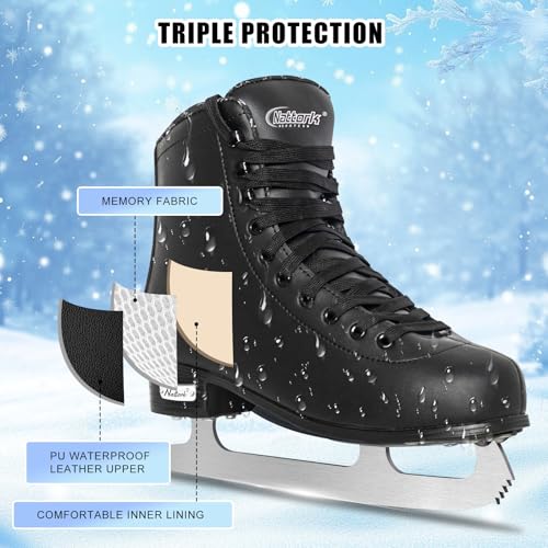 BASYNOL Nattork Womens Figure Ice Skates,Recreational Ice Skates with Stainless Steel Blade,Lace Up Adult Figure Skate Ice Hockey Skates for Outdoor,Figure Ice Skate Shoes for Youth and Adult