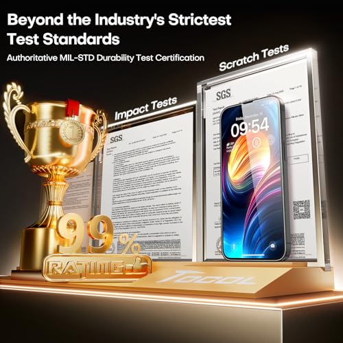 Image of TOCOL Screen Protector Compatible with iPhone 15 6.1 inch, 2 Pack Military Grade Aerospace Tempered Glass 9H+ Hardness 12Ft Shatterproof Drop Protection Sensitive Touch Easy Installation Bubble-Free Anti-Scratch Case Friendly Clear
