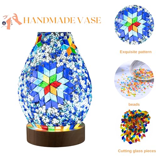 Jaitaik Turkish Moroccan Mosaic Vase Lamp Handmade Table Lamp Glass Vase With Wood Base thumb #2