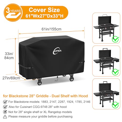 Image of Kipiea Griddle Cover for Blackstone 28 inch Griddle with Hood, Heavy Duty Tear & Fade Resistant and Waterproof Flat Top Grill Cover for Blackstone 5483 with Buckles and Drawstrings