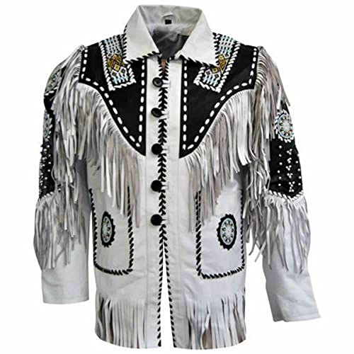 Men's Western Genuine Cowhide Leather Jacket| Traditional Native American Real Cowhide Cowboy Coat with Fringe