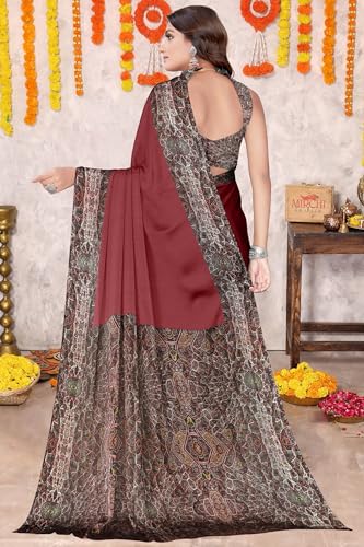 Image of MIRCHI FASHION Women Saree Abstract Print Chiffon | Breathable Lightweight Casual Sari for Regular Use and Office with Unstitched Blouse (Available in 25 Colors)