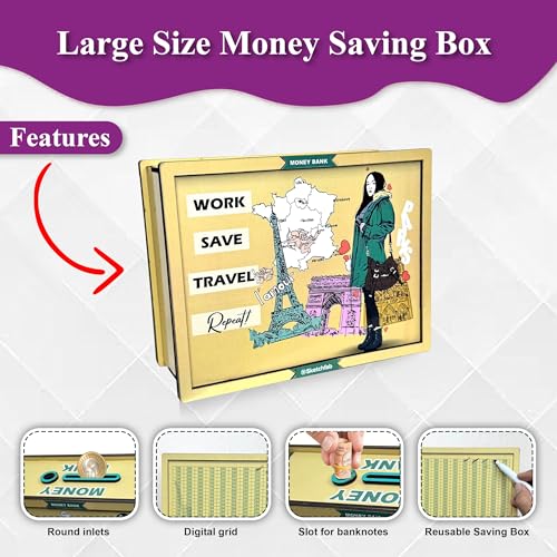 Image of Sketchfab Money Saving Box for Adult 100000, Modern Wooden with Savings Tracker Bank Kids, Smart Piggy Bank, Box, Coin Box,Gullak Saver,Piggy Rs100000 Home Deal Gift Man, Women (Travel)