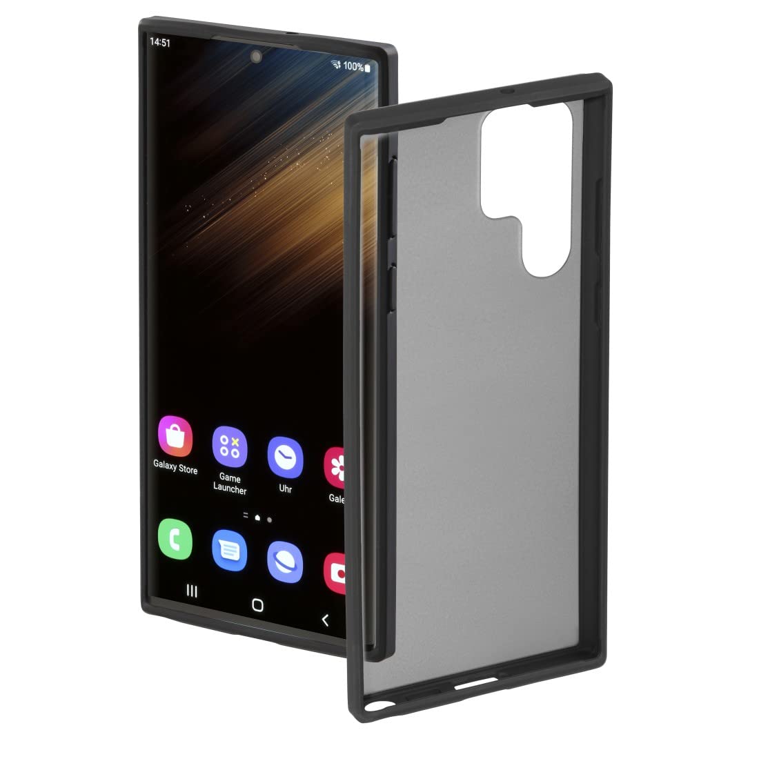 Hama Case for Samsung Galaxy S22 Ultra (with Shock-Absorbing Frame, Case Protects Against Bumps, Scratches and Dirt, Protective Case Allows Inductive Charging) Transparent/Black