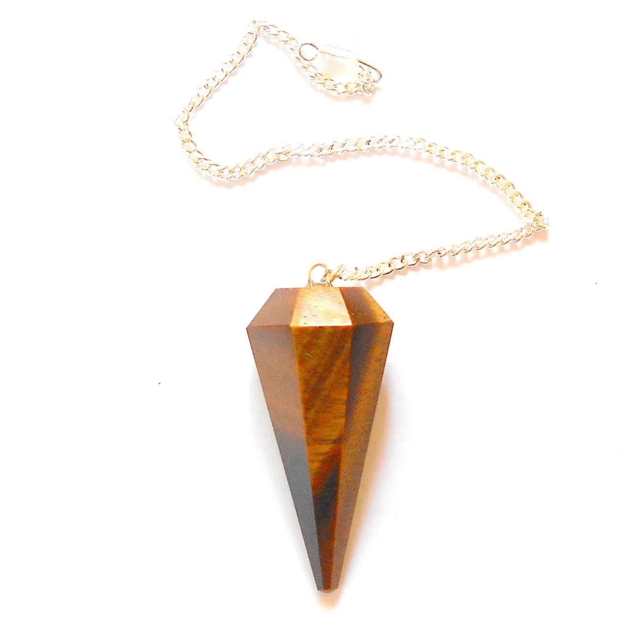 REBUY Tiger Eye Stone Dowser Pendulum with Chain | 6 Faceted Natural Healing Crystal for Chakra Balancing, Energy, Protection, Grounding, and Stability | Confidence Boost Gemstone Dowser