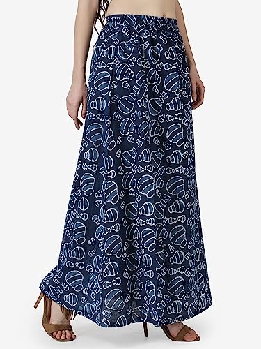 Image of POPWINGS Casual Ethnic Bagru Print Long Slit Skirts for Women || Cotton Long Slit Skirt for Women || Stylish Women Long Skirt for Summer