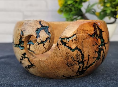 Image of Large Yarn Bowl for Knitting, Lichtenberg Wooden Yarn Storage Bowl, Handmade Yarn Bowl Holder, Knitting Wool Stroage Bowl (Large)