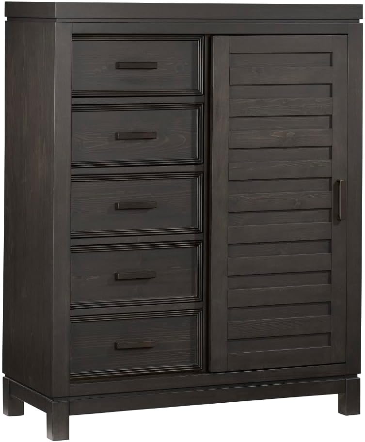 Soho Baby Manchester Premium Soft Close 5-Drawer Chifferobe with Adjustable Shelves and Hanging Rod, Smooth Black Iron Finish