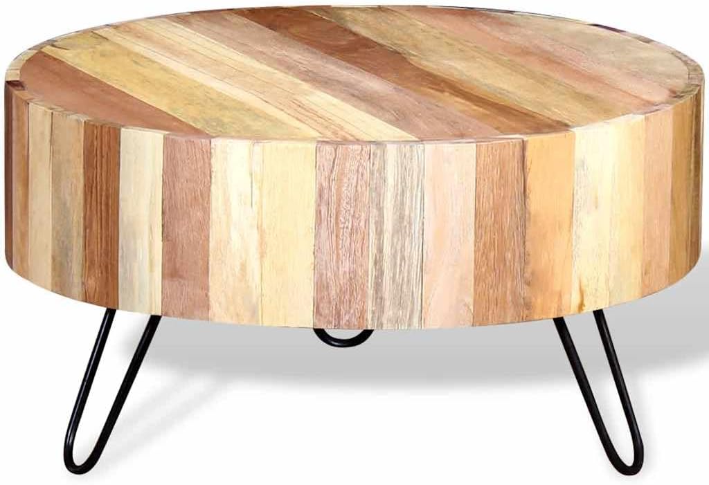 vidaXL Coffee Table, Round End Table with Iron Legs, Sofa Table for Living Room Bedroom, Home Furniture, Retro Style, Solid Wood Reclaimed