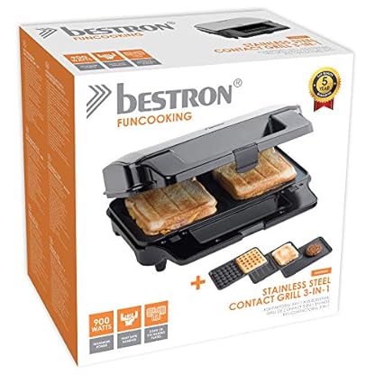 Bestron Antihaftbeschichteter 3-in-1 Sandwich-Kontaktgrill, 900 W, Schwarz, 29,5 x 20 cm – Bild 8