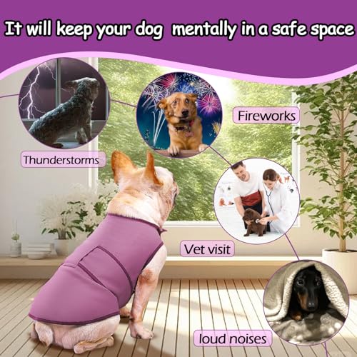 Image of Dog Anxiety Vest Calming Jacket for Small Medium Large Dogs, Dog Shirt Wrap for Indoor Outdoor Fireworks, Thunder, Travel, Separation, Purpink, Medium