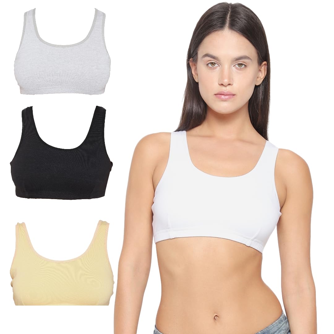 YUCI Pack of 4 Girls Sports Beginners Bra Teenager| Activewear Non-Padded Non-Wired Gym Training Workout |Cotton Full Coverage Wire Free T-Shirt Yoga Bra with Regular Broad Strap-image-24