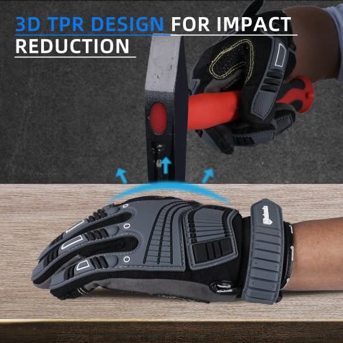 Andanda Heavy Duty Polyurethane Synthetic Leather, Anti Impact Safety Work Gloves Men, Tpr Anti-Vibration Non-Slip, Touchscreen Capable，Mechanics Gloves For Rigger Construction Warehouse, M 1 Pair #TOP4