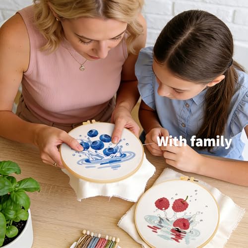 Image of Armindou 2Set Embroidery Kits with Fruit Pattern for Beginners Adults, Hand Embroidery Needlepoint DIY Kits, Stamped Cross Stitch Kits for Beginners Adult, 2 Embroidery Hoops (Attached Video Tutorial)