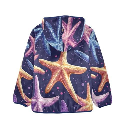 Colorful Starfish Pattern Toddler Fleece Jacket Girl Boys Hooded Fleece Jacket Coat Warm Outwear Zip-up 3-10T2
