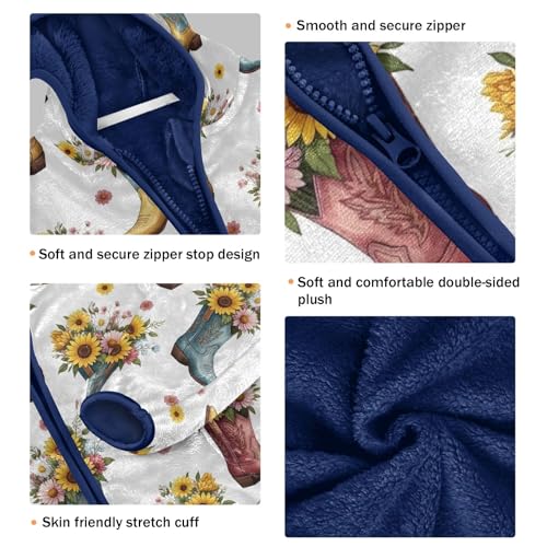 CHIFIGNO Cowboy Boots Sunflowers Toddler Boy Zip up Hoodie Lightweight Warm Fleece Jacket 3T3