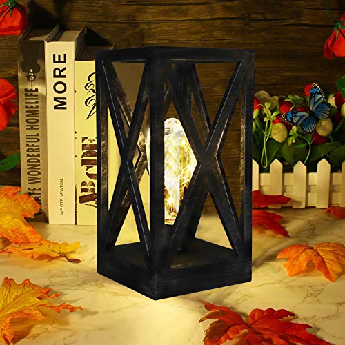 Linterna de viento con luz LED de pilas y farol de madera artesanal 5