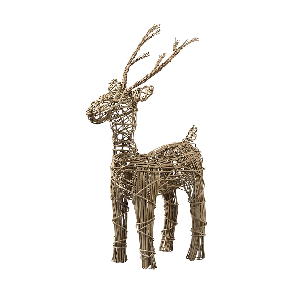 Klocke Dekorationsbedarf Deko Rattan Hirsch – Handgefertigt Natur – Edle Weihnachts- & Ganzjahres-Dekoration für Innen & Geschützten Außenbereich (Mittel stehend: ca. H: 60 cm x B: 46 cm)