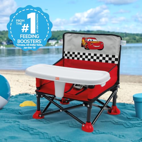 Image of Disney Pixar Cars Pop 'N Sit Portable Booster by Bright Starts, Indoor /Outdoor Use, Floor Seat with Feeding Tray, Red, Unisex, 6 Months - 3 Yrs