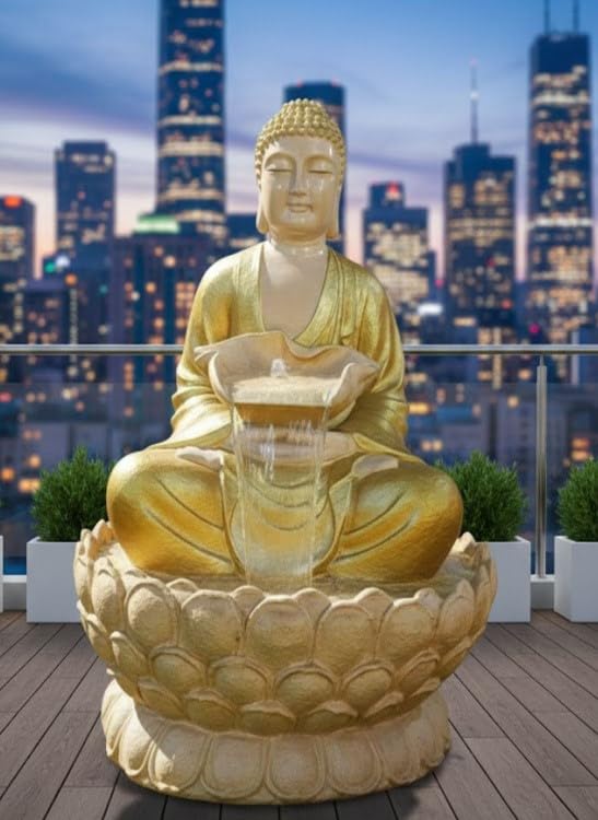 Image of Lotus Buddha Indoor Outdoor Waterfall Fountain 52 INCH | Office Decorative Items Best Welcome Gifts for Guest Also Best Gift Items for Home Decoration(Golden)