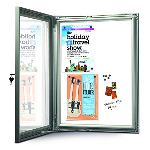 M&T Displays Enclosed Lockable Magnetic Showboard 4X(8.5X11) Inches Silver Aluminum Outdoor Noticeboard For Office School Classroom Hospital Commercial Use #TOP5