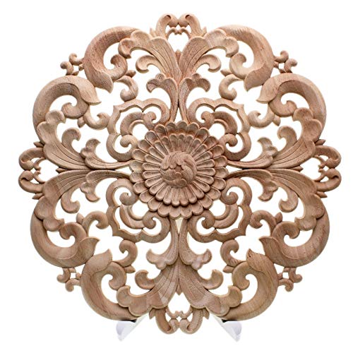 TOOGOO Talla De Madera, Decoración De Muebles Puerta De Madera Maciza Apliques Redondos Flor Figura De Artesanía En Miniatura Tormenta 12X12X2Cm