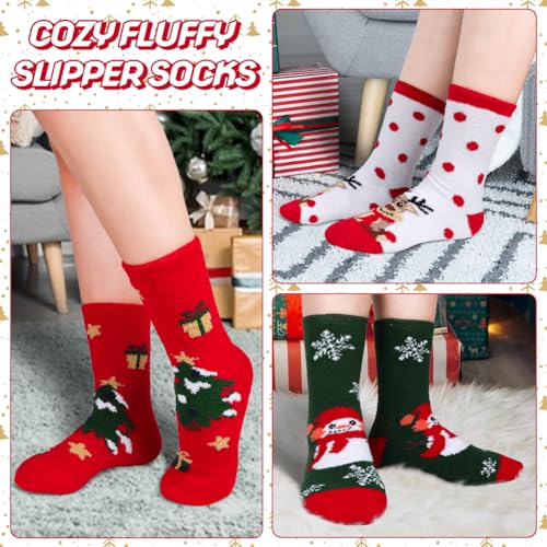 Labeol 5 Pairs Christmas Fuzzy Socks for Women Gifts,Funny Cute Cozy Fluffy Thermal Winter Warm Fuzzy Socks3
