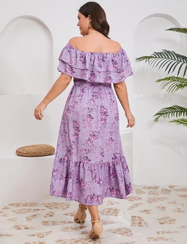 Image of KOJOOIN Women Plus Size Off Shoulder Maxi Dress Ruffle Flowy Casual Summer Boho Long Dresses