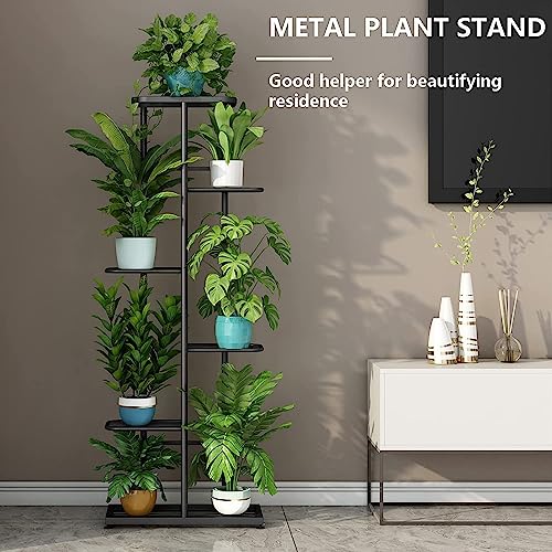Image of 7 Tier Metal Plant Stand for Living Room | Indoor & Outdoor Plant Holder | Heavy Duty Flower Pot Rack | Modern Vertical Plant Shelf for Balcony, Home Decor, Garden | Black