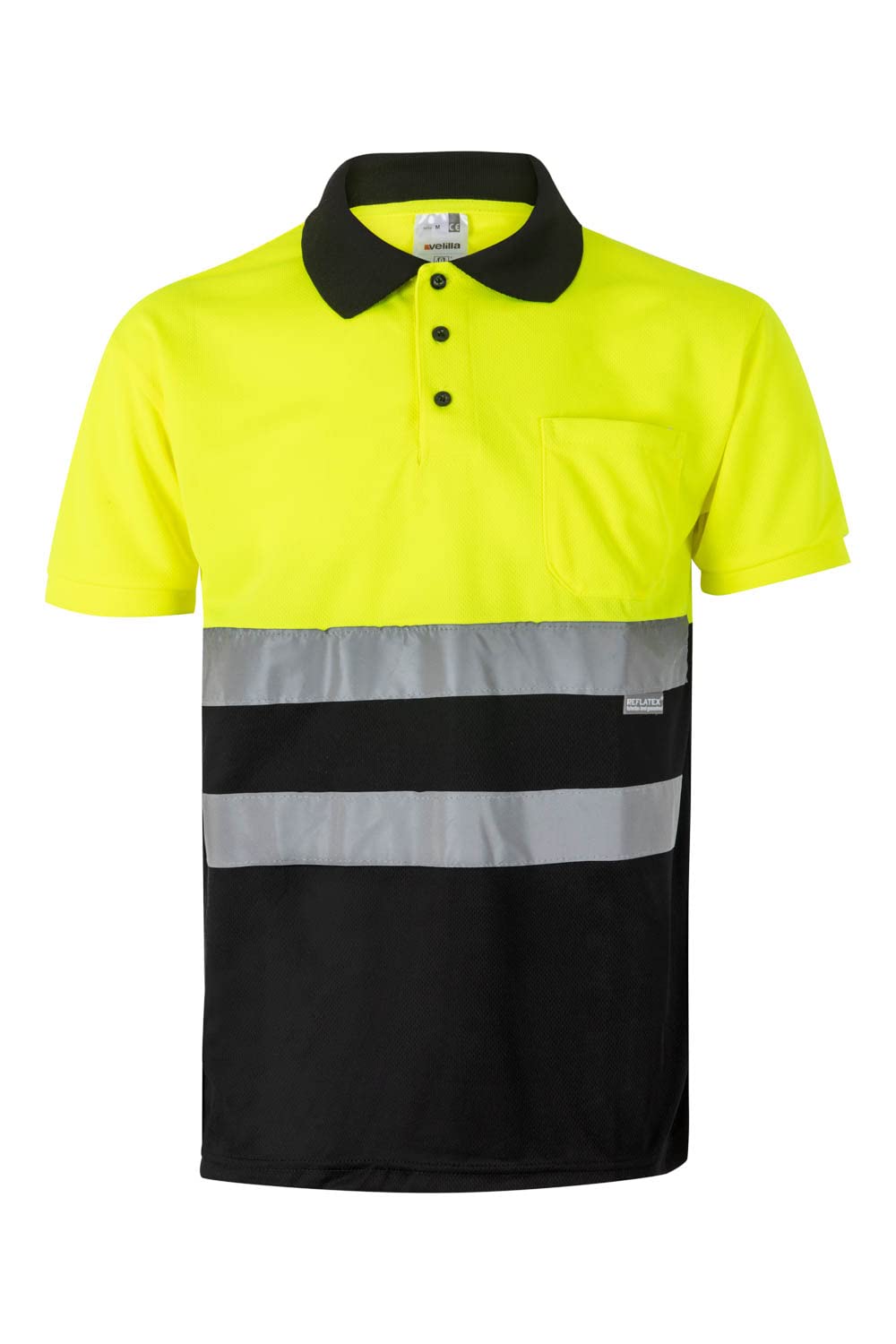 VELILLA Herren Poloshirt Zweifarbig Kurzärmelig Grau Neonorange