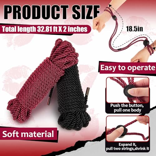 Image of Tisancy 4 Pcs Multifunctional Craft Cord Kit with 2 Soft Silk Macrame Cords and 2 Adjustable Nylon Bracelets, 32.81 ft Twisted Trim Cord for DIY Crafts and Home Decoration(Black, Wine Red)