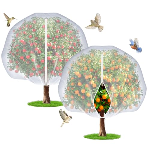 TMFsode 2Pcs Fruit Tree Netting with Zipper and Drawstring 10Ft x 10Ft Blueberry Bush Netting Protective Garden Mesh Covers for Tomatoes Fruit Tree Flowers Vegetables