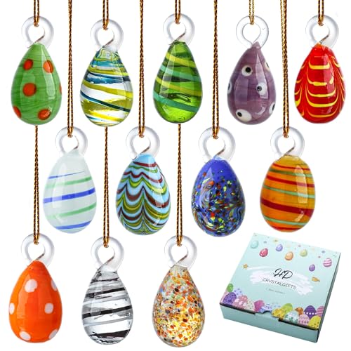 12PCS Blown Glass Easter Eggs Hanging Ornaments for Easter Tree