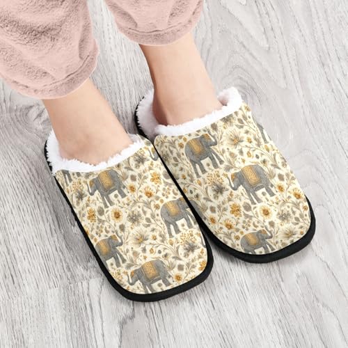 Golden Flower Mandala Elephant Slippers For Women Men Soft Memory Foam Non-Slip Animal Winter Indoor House Shoes Travel Slipper4