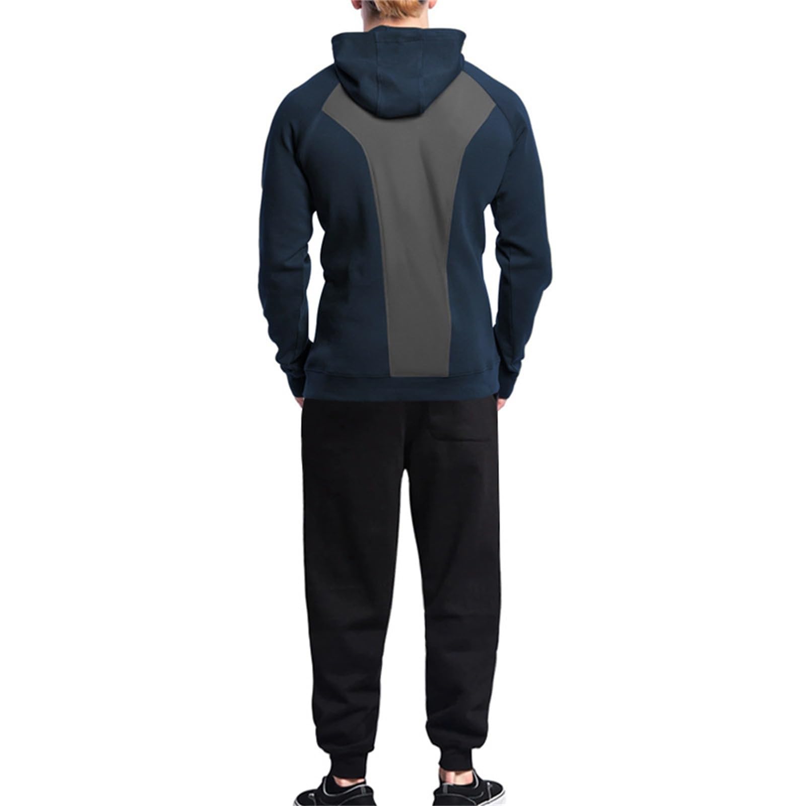 Generisch Tuta da allenamento in pile da uomo, 2 pezzi, con cappuccio + pantaloni da jogging, tuta sportiva da palestra, traspirante, tuta da jogging, tinta unita