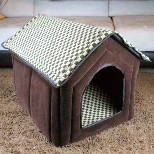 Pet Dog House Large /Dog Bed Cat Bed Soft-brown Grid (63 x 56 x 52 CM)