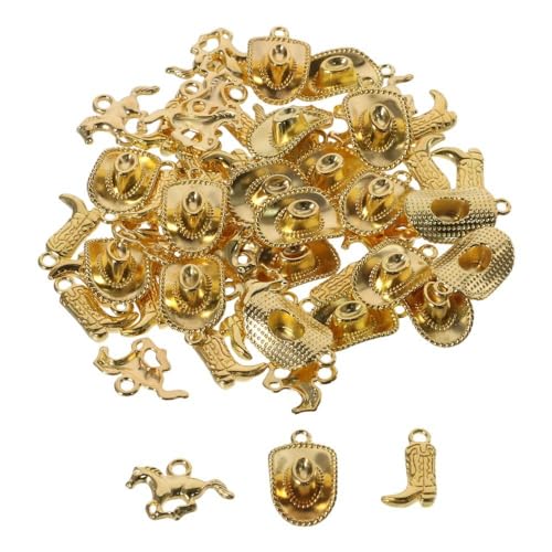diyhub 60Pcs Western Themed Cowboy Charms 3 Styles Alloy Gold Western Cowboy Charms Horse Boot Hat Pendants for Jewelry Making