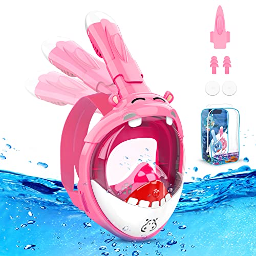Dancial Mascara Buceo Niño con Forma de Hipopótamo, Mascara Buceo Snorkel Niños para 4-12 años, Gafas Snorkel Niño con Diseño Panorámico Antivaho e Impermeable de 180 con Respira Tranqu