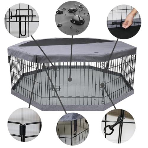 Image of PETIME Foldable Metal Dog Exercise Pen /Pet Puppy Playpen Kennels Yard Fence Indoor /Outdoor 8 Panel 24 inch W with Top Cover and Bottom Pad (Playpen+Bottom+Top Cover, 8 Panels 36 inch H)