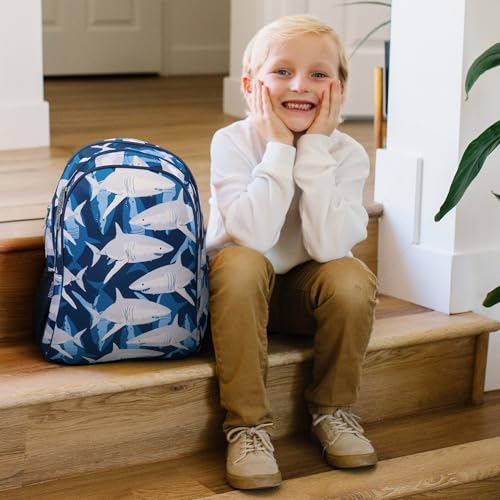Image of Wildkin 15 Inch Backpack for Kids, Sharks | Ages 5-10, padded straps, side water bottle pocket - coordinates with matching Wildkin lunch boxes and water bottles