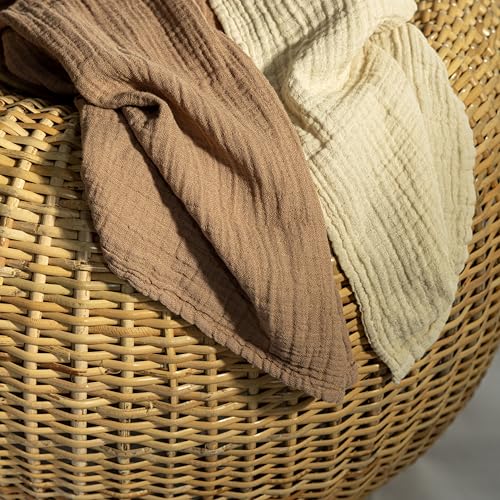 Image of Dreamology Brown Swaddle Blanket,100% Cotton Muslin Swaddle Blankets,2 Pack,Receiving Blanket for Baby Boy & Girl,Soft,Breathable Swaddle Blanket,Large 44 x 44 inch Cotton Blanket | Brown,Acru
