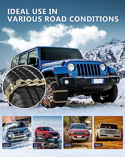 SCITOO 195-275mm Snow Chains For Car SUV Pickup Trucks,Quick Easy Installation Tire Traction Chain,Adjustable Universal Emergency Anti-Skid Thickening Snow Chains - Set of 10 - Image 5