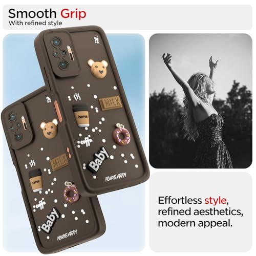 Image of Pikkme Back Cover for Redmi Note 10 Pro /Note 10 Pro Max | Cute Fun Cartoon 3D Bear Silicone Full Body Protection Bumper Cover (Brown)