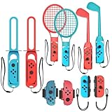 Sports Accessories for Nintendo Switch Games,10 in 1 Family Party Pack Game Accessories Bundle Set Kit for Nintendo Switch for OLED Sports Games with Soccer Leg Strap,Golf Clubs Tennis Rackets