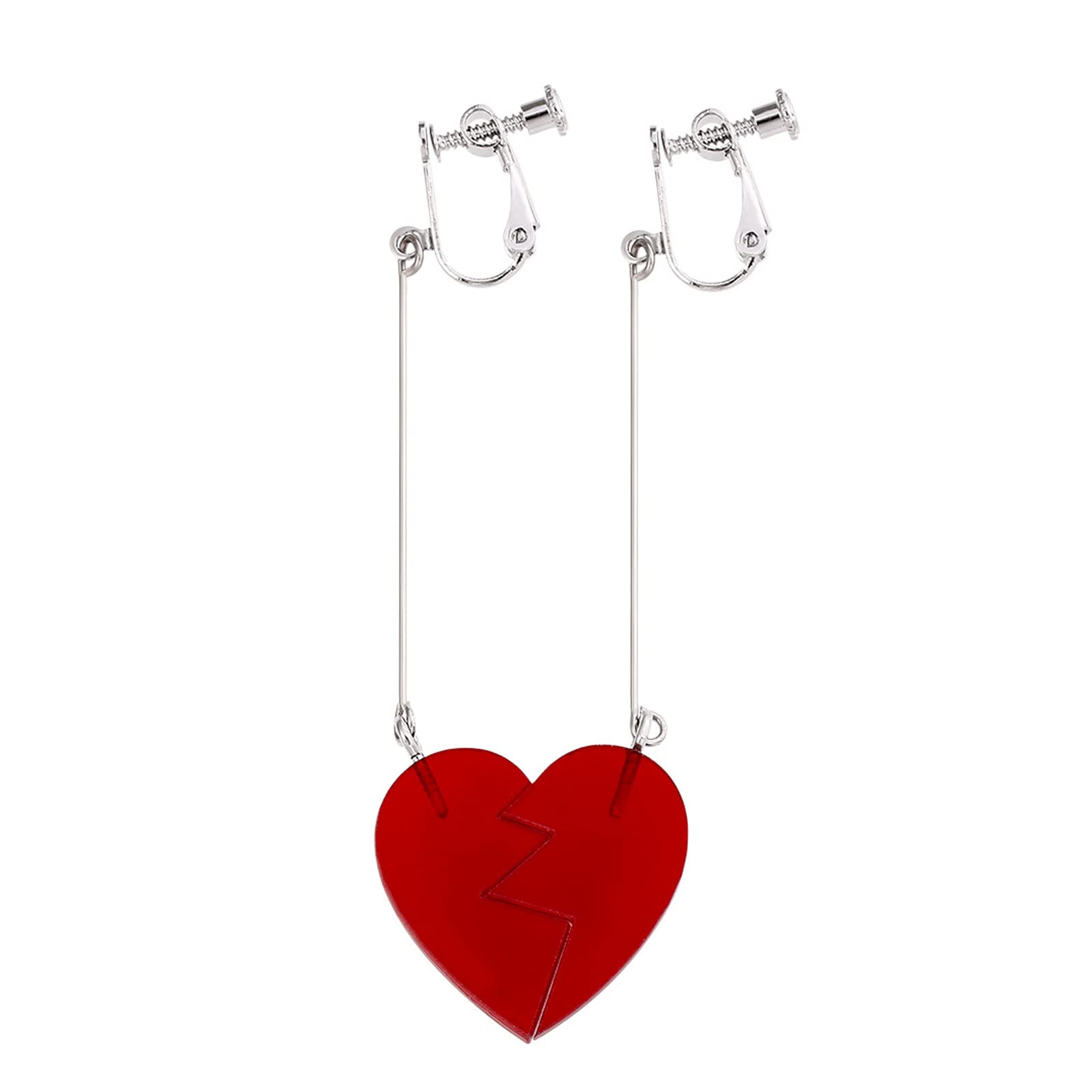 JJBA Heart Drop Dangle Earring Anime Rohan Kishibe Cosplay Earrings for Woman Red Clip On Polnareff Earrings for Teen Girls